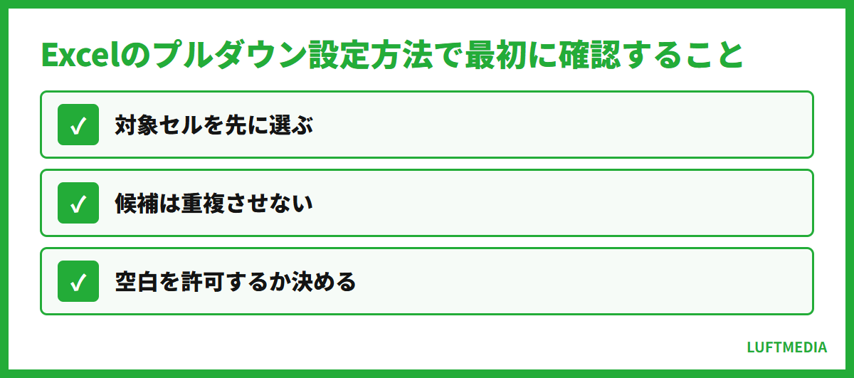Excelのプルダウン設定方法 Excelのプルダウン設定方法で最初に確認すること